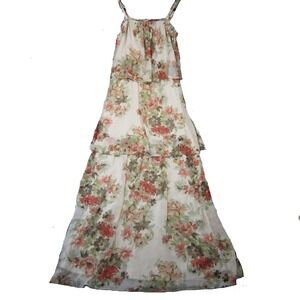 Jessica Howard Tiered‎ Dress 10 Ivory Floral Chiffon Sleeveless Cottagecore Boho